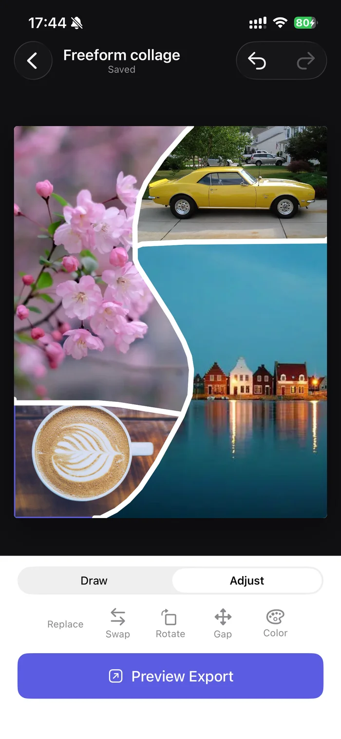 A custom photo collage in the DuoCanvas freeform editor